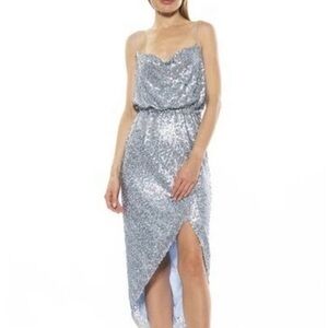 NWT Alexia Admor Blue High Low Sequin Dress